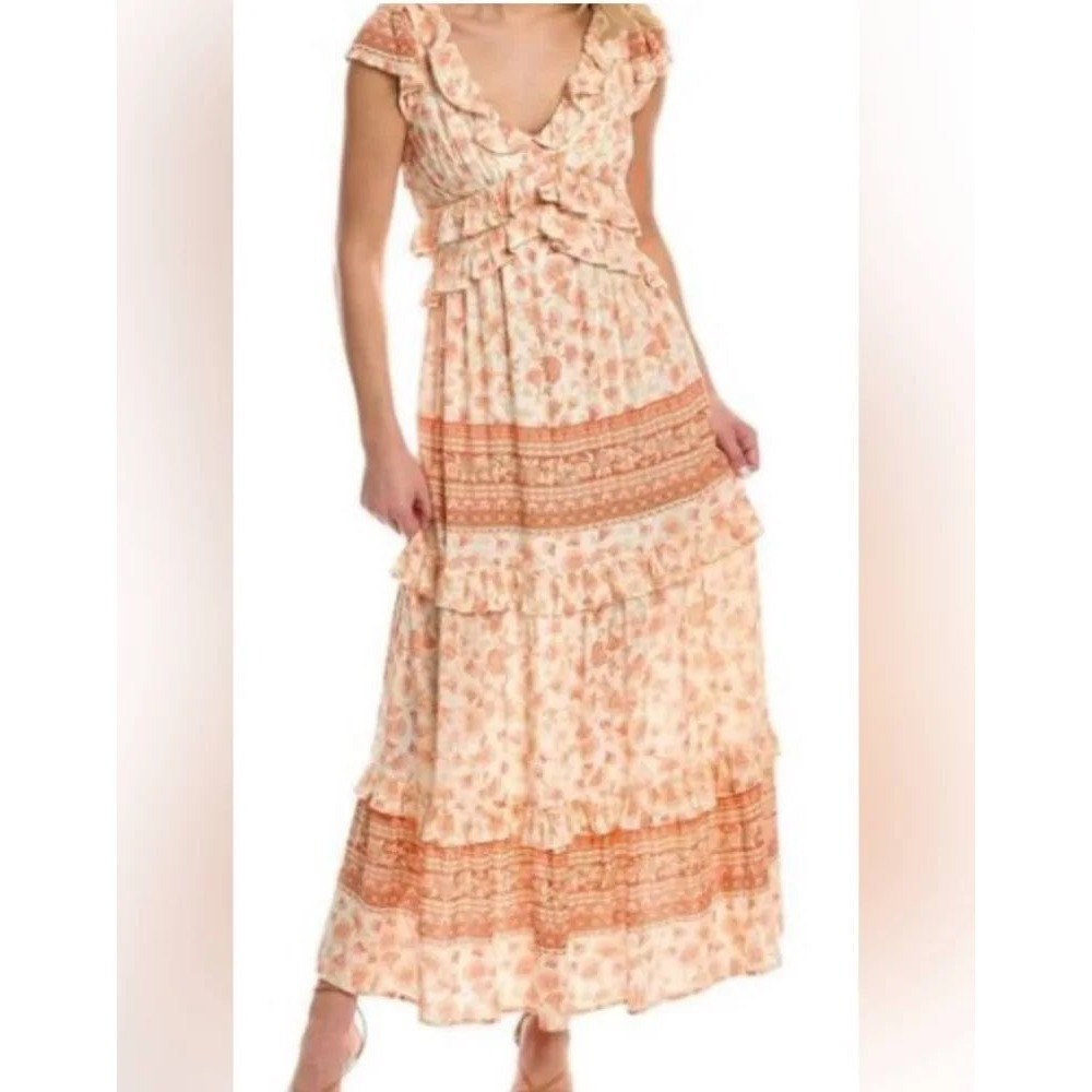 Anthropologie A Collective Story Piper Maxi Dress Peach Floral Ruffle XL